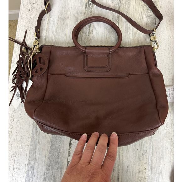 Hobo Sheila Medium Brown Leather Mixed Media Shoulder Bag Boho Purse New - Picture 3 of 9